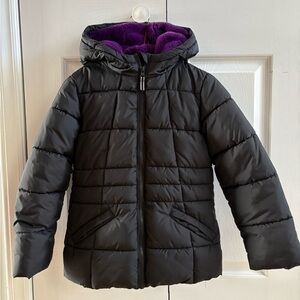 Wonder Nation Kids Black Puffer Jacket with Purple Interior
